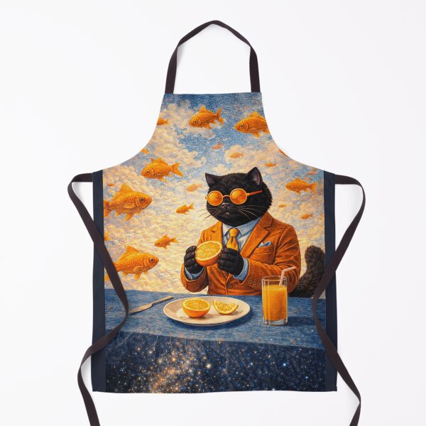 Item preview, Surreal Black Cat Among Golden Flying Fish designed and sold by VolkovaLenaArt.