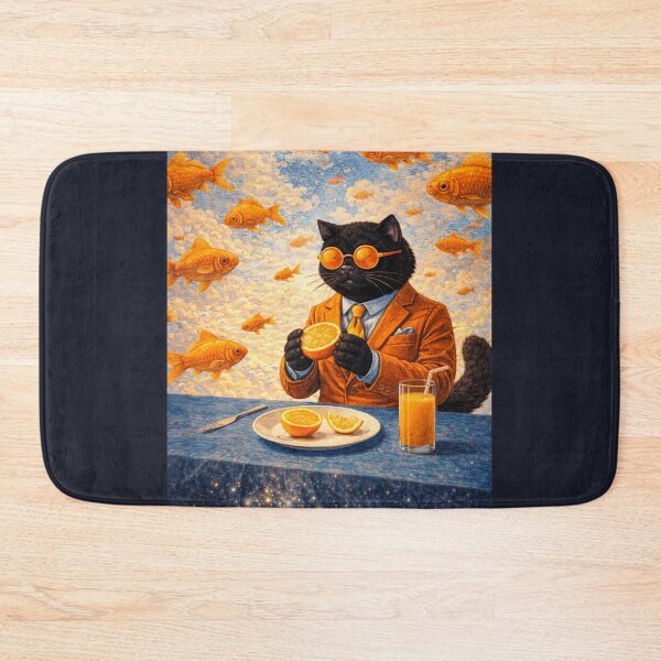 Item preview, Surreal Black Cat Among Golden Flying Fish designed and sold by VolkovaLenaArt.