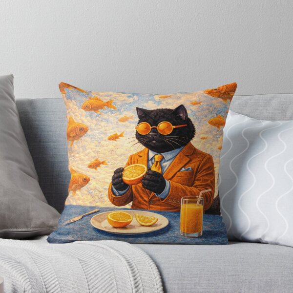 Item preview, Surreal Black Cat Among Golden Flying Fish designed and sold by VolkovaLenaArt.