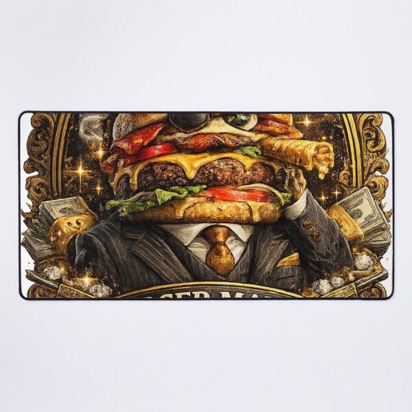Aperçu de l'œuvre Burger Mafia King | Autocollant T-shirt vintage humoristique style gangster cheeseburger créée et vendue par irfanshikh.