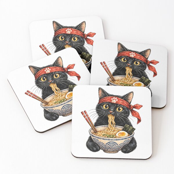 Item preview, Cute Black Cat Eating Ramen Japanese Food designed and sold by Moizento.