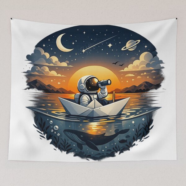 Item preview, Astronaut Dreaming on a Paper Boat T-Shirt designed and sold by Santuário da Bicharada.