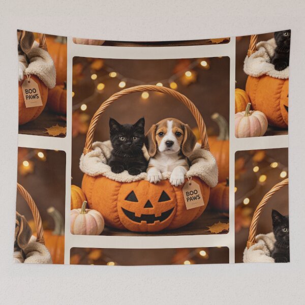 Item preview, Boo Paws Halloween Kitten Puppy Pumpkin Basket designed and sold by BagFactoryUK.