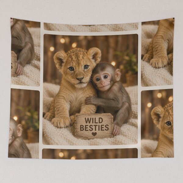 Item preview, Wild Besties Lion Cub Monkey Friendship Animals designed and sold by BagFactoryUK.