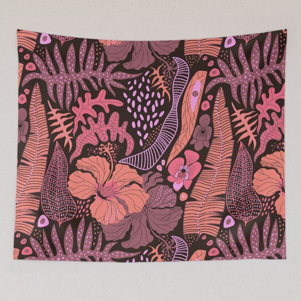 Item preview, Pink Tropical Botanical Pattern – Exotic Floral Jungle Leaves  designed and sold by Skryp-art.