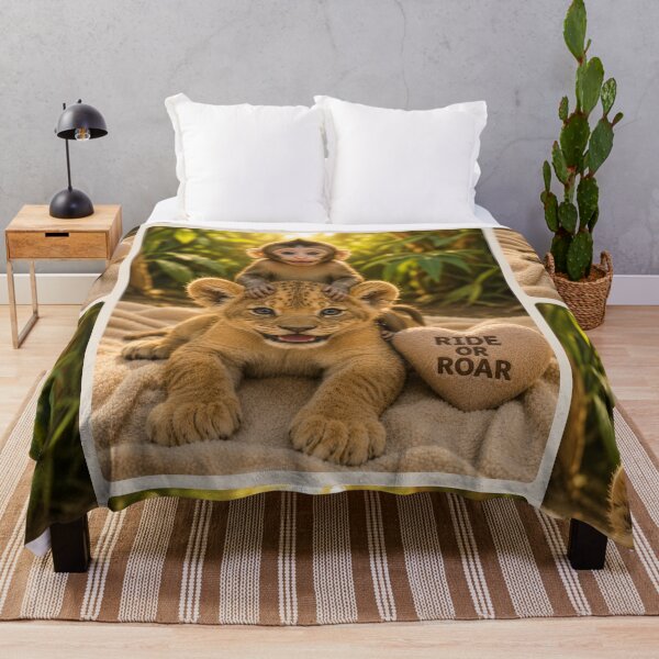 Item preview, Baby Monkey Riding Lion Cub Ride Or Roar designed and sold by BagFactoryUK.