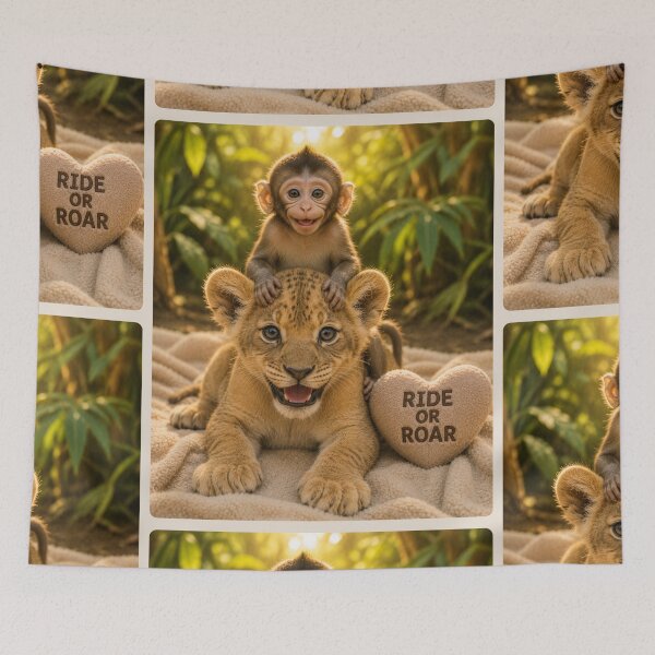 Item preview, Baby Monkey Riding Lion Cub Ride Or Roar designed and sold by BagFactoryUK.