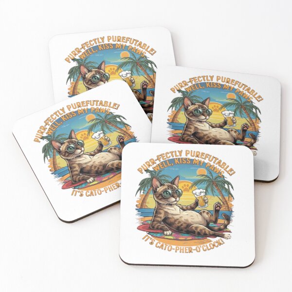Item preview, Funny Beach Cat Happy Hour Pun designed and sold by PixelStyle Studio.