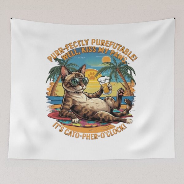 Item preview, Funny Beach Cat Happy Hour Pun designed and sold by PixelStyle Studio.