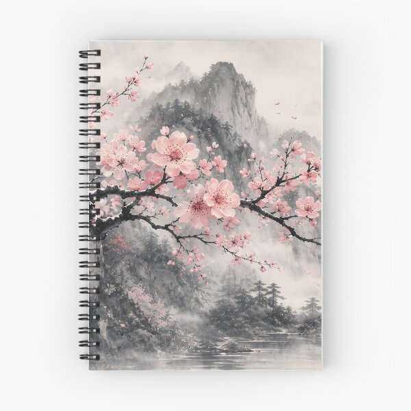 Item preview, Cherry Blossom Mountains Aesthetic Ink Wash Desk Mat Design designed and sold by Art JSMY.