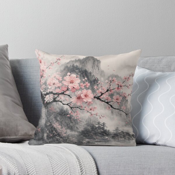 Item preview, Cherry Blossom Mountains Aesthetic Ink Wash Desk Mat Design designed and sold by Art JSMY.