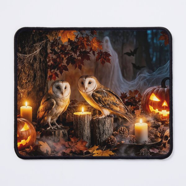 Item preview, Spooky Halloween Owls and Jack O' Lanterns with Candles and Scary Mist designed and sold by Stephanie Laird.