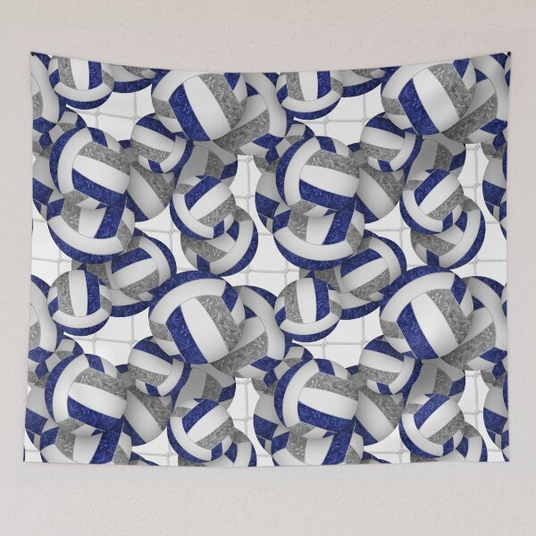 Item preview, Navy blue & gray girly volleyballs pattern with net accent designed and sold by katzdzynes.