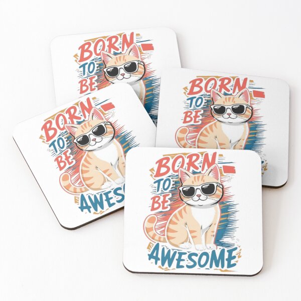 Item preview, Born To Be Awesome – Cool Cat in Sunglasses (Retro Quote Design) designed and sold by PixelStyle Studio.