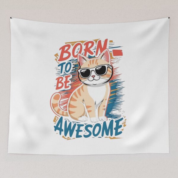 Item preview, Born To Be Awesome – Cool Cat in Sunglasses (Retro Quote Design) designed and sold by PixelStyle Studio.