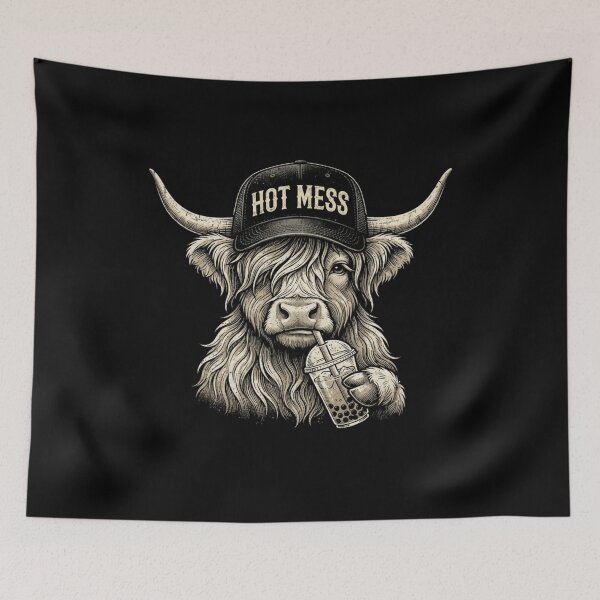 Item preview, Hot Mess Highland Cow Funny Cute Coffee Lover Graphic T-Shirt | Cozy Cow Caffeine Gift designed and sold by Trendably.