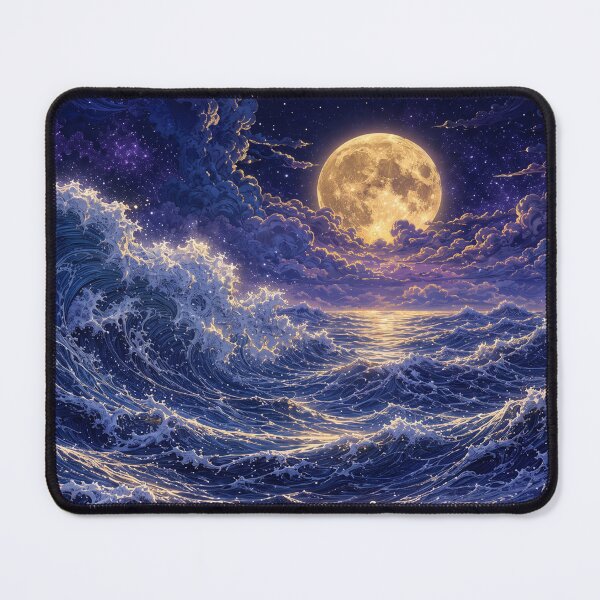 Item preview, Moonlit Ocean Waves Fantasy Desk Mat Design designed and sold by Art JSMY.
