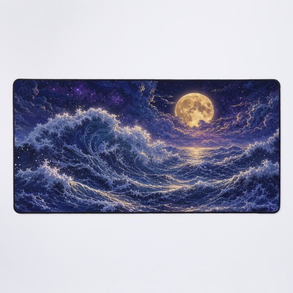 Item preview, Moonlit Ocean Waves Fantasy Desk Mat Design designed and sold by Art JSMY.