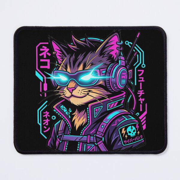 Item preview, cyberpunk cat wearing neon glowing futuristic sunglasses and headphones designed and sold by OmrDnz.