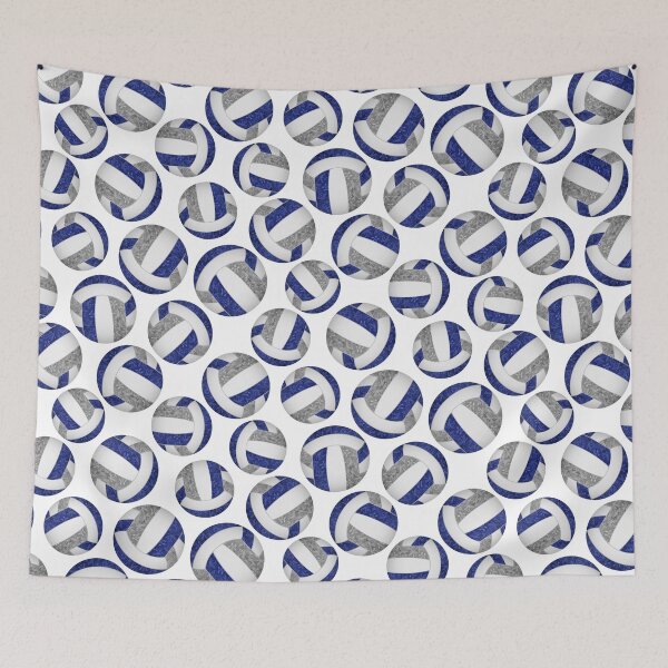 Item preview, Girly volleyballs pattern with navy blue & gray team colors  designed and sold by katzdzynes.