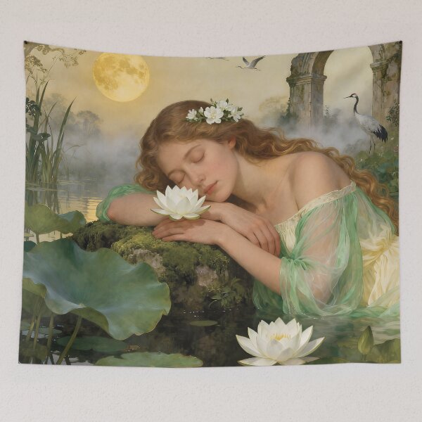 Item preview, Ethereal Garden Portrait of a Serene Woman with Lotus Flower designed and sold by Lucia Amaris Art.