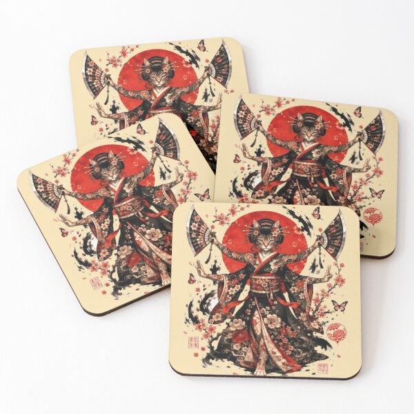 Item preview, Four-Armed Warrior Cat Geisha | Sakura Kimono | Japanese Feline Art designed and sold by Natalia-Vlad.