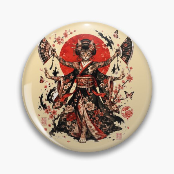 Item preview, Four-Armed Warrior Cat Geisha | Sakura Kimono | Japanese Feline Art designed and sold by Natalia-Vlad.