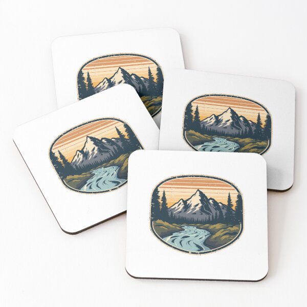 Item preview, Retro Mountain Hiking Badge Wild River designed and sold by Everyday Motif.