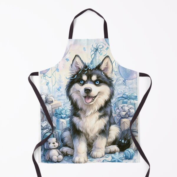 Item preview, Siberian Husky Birthday Card — Blue Eyed Puppy Party Hat Ice Blue Gifts Balloons Winter designed and sold by SellingWSarah17.