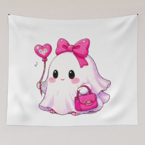 Item preview, Cute Pink Ghost Girl With Heart Balloon designed and sold by DailyDoodlesBySumbul.