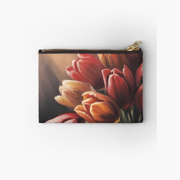 Item preview, Tulip Bouquet Oil Painting — Dramatic Red Orange Gold Floral Wall Art Dark Botanical Print designed and sold by SellingWSarah17.