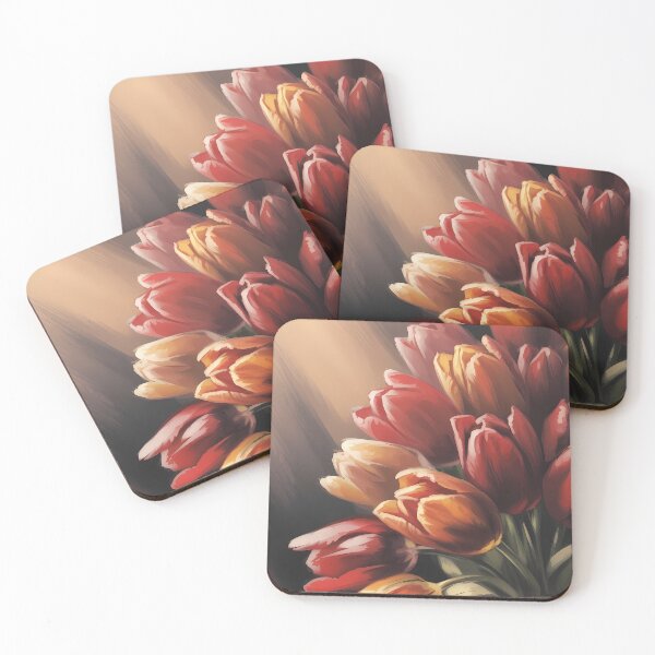 Item preview, Tulip Bouquet Oil Painting — Dramatic Red Orange Gold Floral Wall Art Dark Botanical Print designed and sold by SellingWSarah17.