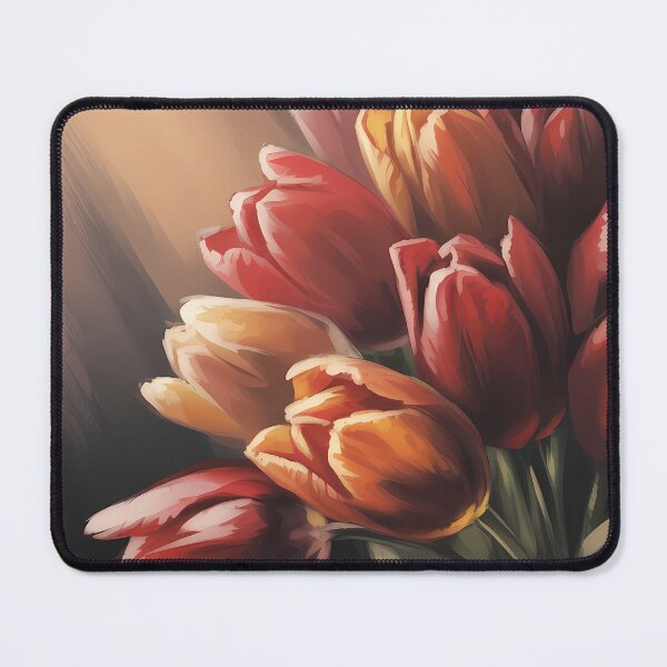 Item preview, Tulip Bouquet Oil Painting — Dramatic Red Orange Gold Floral Wall Art Dark Botanical Print designed and sold by SellingWSarah17.