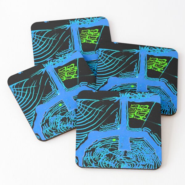 Item preview, Trampoline - Cyberpunk Neon Blue Bioluminescent Abstract Art designed and sold by Marsailhe Milward.