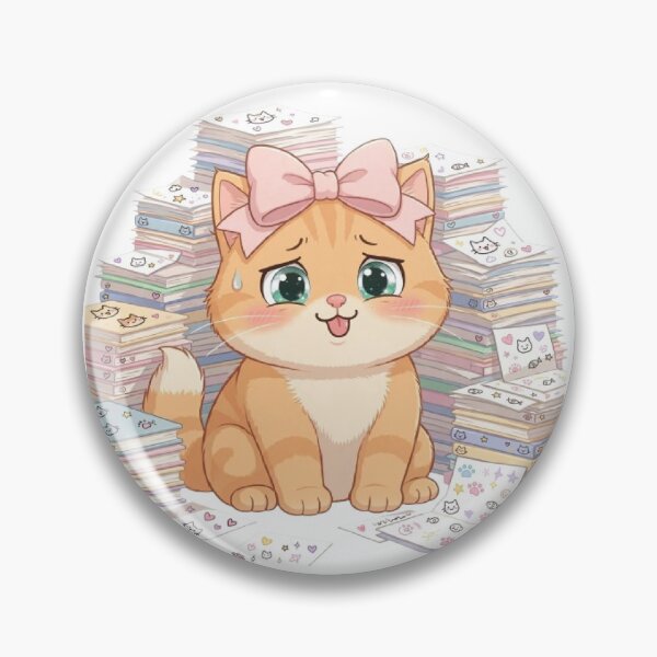 Item preview, Overwhelmed Kawaii Cat With Huge Stack Of Homework designed and sold by Luna's World .