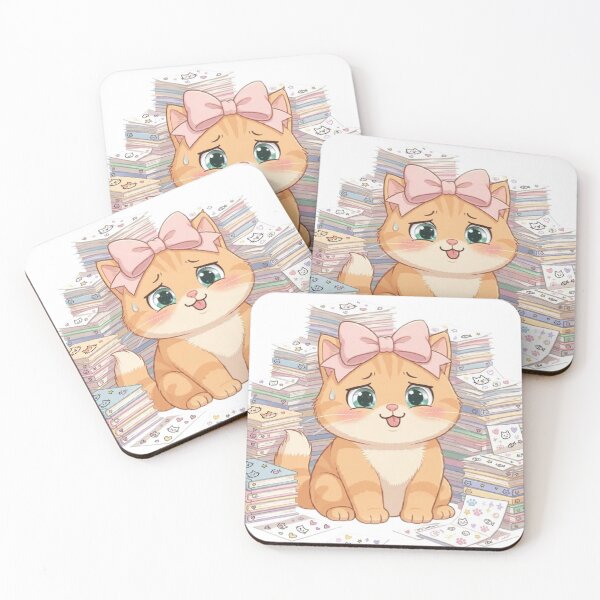 Item preview, Overwhelmed Kawaii Cat With Huge Stack Of Homework designed and sold by Luna's World - Moody Vibes Studio.