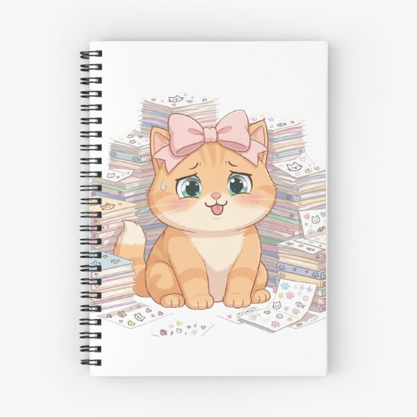 Item preview, Overwhelmed Kawaii Cat With Huge Stack Of Homework designed and sold by Moody Vibes Studio.