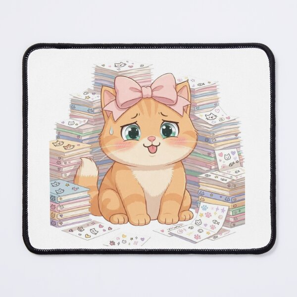 Item preview, Overwhelmed Kawaii Cat With Huge Stack Of Homework designed and sold by Moody Vibes Studio.