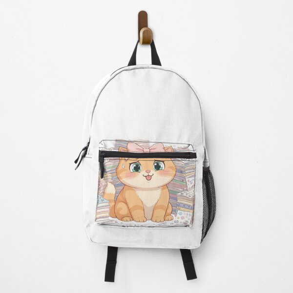Item preview, Overwhelmed Kawaii Cat With Huge Stack Of Homework designed and sold by Luna's World - Moody Vibes Studio.