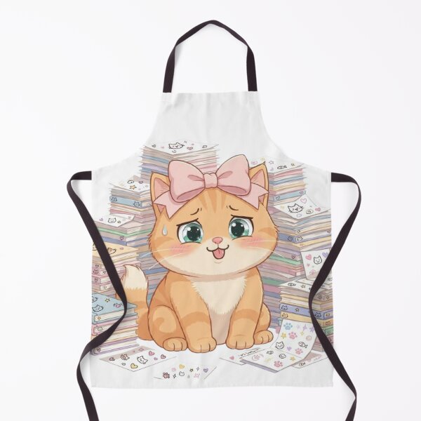 Item preview, Overwhelmed Kawaii Cat With Huge Stack Of Homework designed and sold by Luna's World - Moody Vibes Studio.