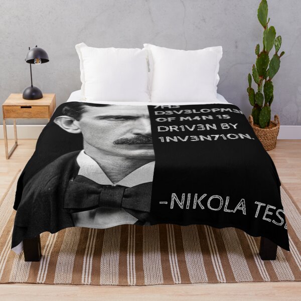 Item preview, Nikola Tesla Leet Speak Quote Art - "The development of man is driven by invention." designed and sold by UrbanStoic.