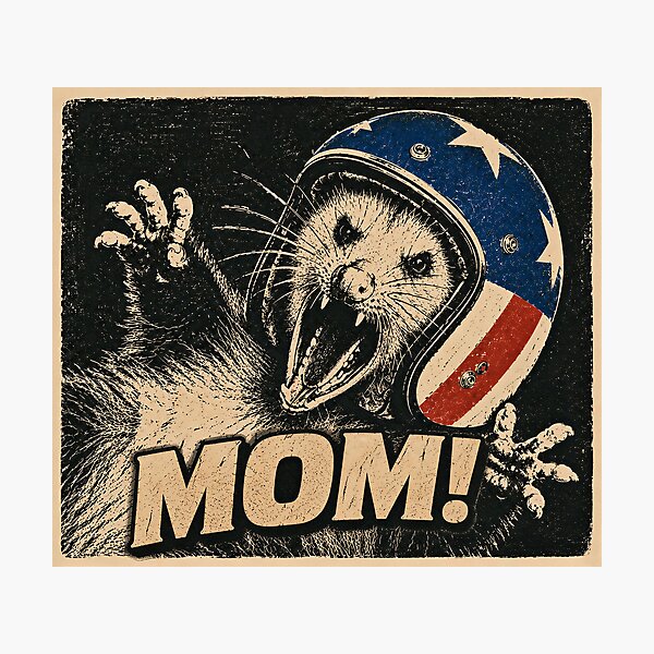 Item preview, Possum Screaming "Mom!" in Patriotic Motorcycle Helmet | Vintage Retro Opossum Graphic designed and sold by NefariousNerds.