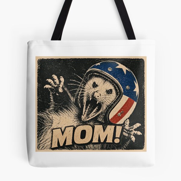 Item preview, Possum Screaming "Mom!" in Patriotic Motorcycle Helmet | Vintage Retro Opossum Graphic designed and sold by NefariousNerds.