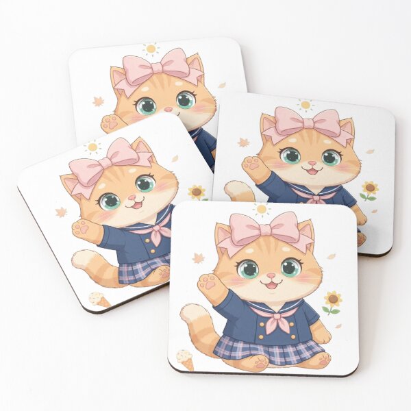 Item preview, Cute Kawaii Cat Waving In School Uniform Sailor designed and sold by Luna's World - Moody Vibes Studio.