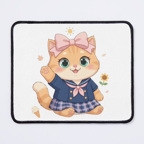 Item preview, Cute Kawaii Cat Waving In School Uniform Sailor designed and sold by Luna's World - Moody Vibes Studio.