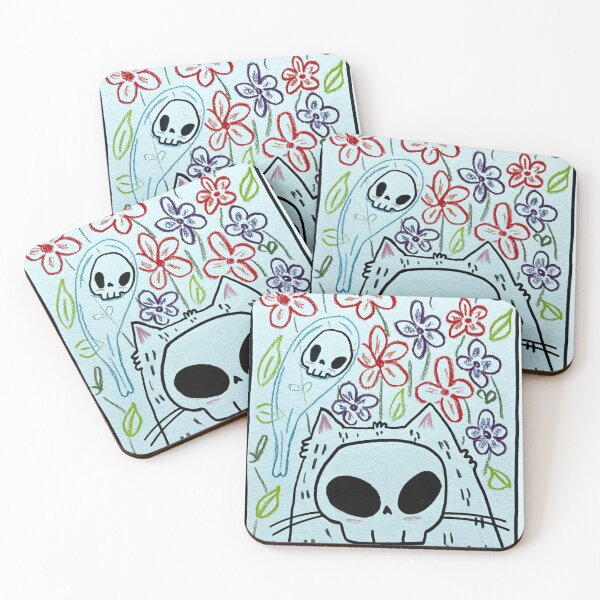 Item preview, Dying for Florals - White Cat and Ghost Skull Summer-ween Inspired Artwork - Day 294 of 365  designed and sold by BeeandKiwi.