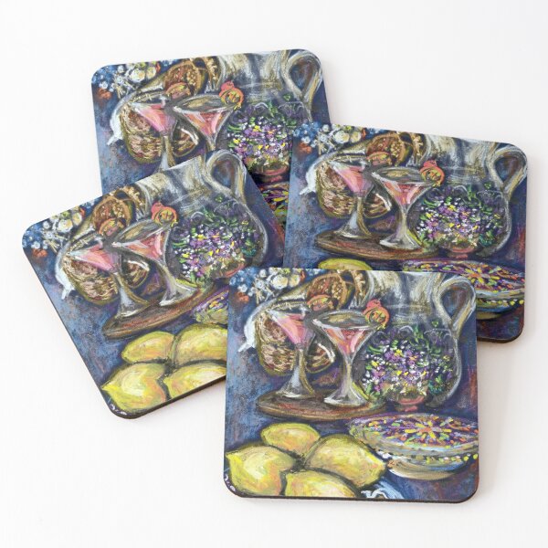 Item preview, Still life oil pastels original with lemons, martinis & flowers designed and sold by Paintingladycat.