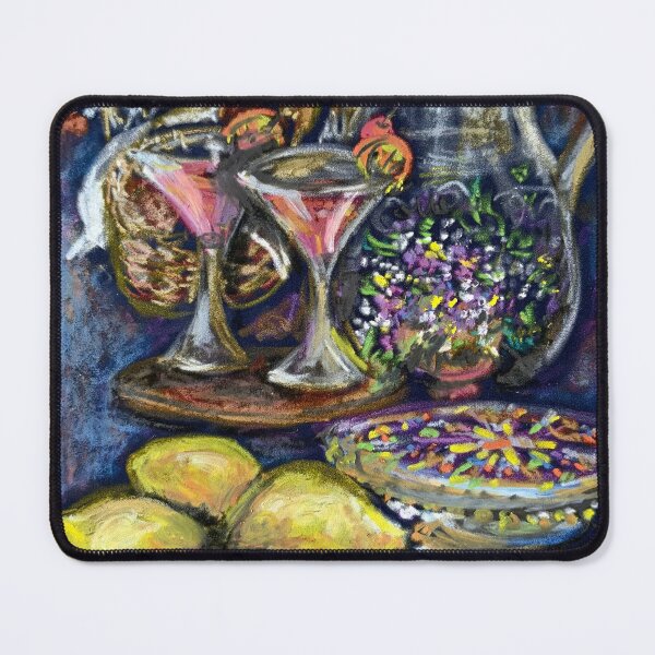 Item preview, Still life oil pastels original with lemons, martinis & flowers designed and sold by Paintingladycat.