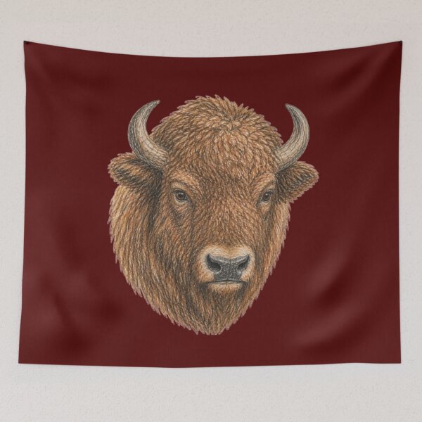 Item preview, Head of a żubr in pencil – European bison designed and sold by JOANNASKAH.