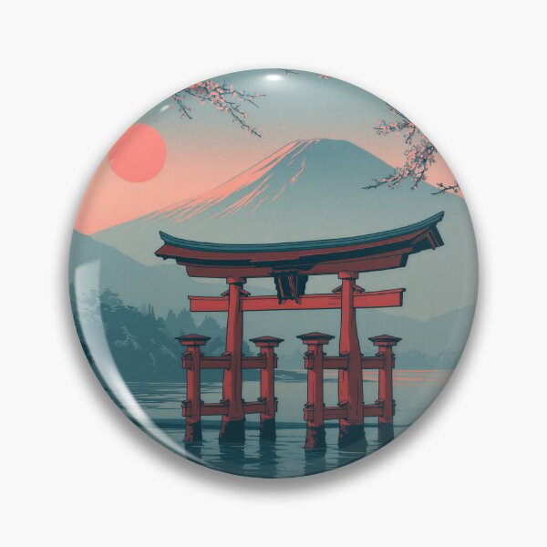 Item preview, Red Torii Gate & Mount Fuji at Sunrise | Japanese Ukiyo-e Cherry Blossom Art Print designed and sold by Amber Sky Creations.
